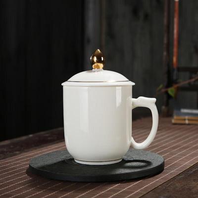 Chaxun Gold-Painted Ceramic Office Meeting Cup with Lid
