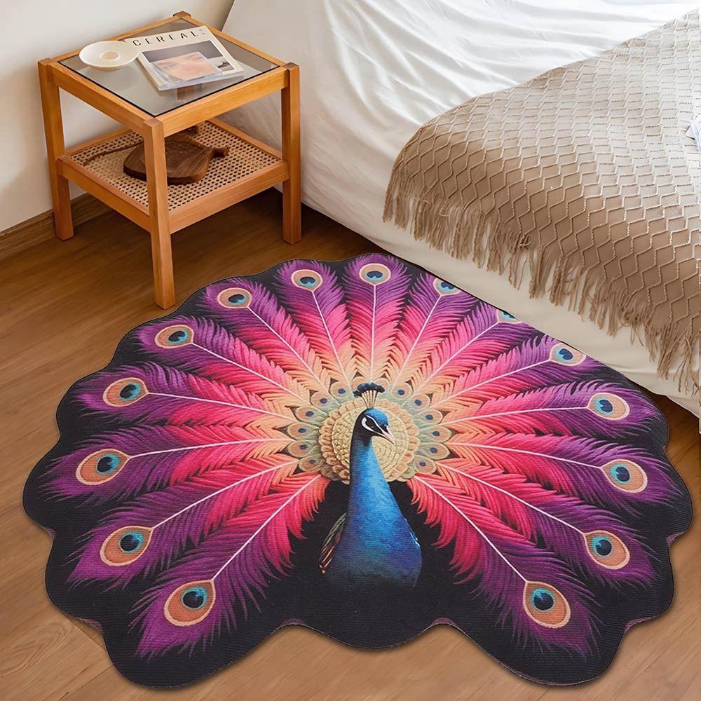 Soft Peacock Carpet Non-slip Bathroom Floor Mat Portable Blanket  for Living Room Tea Table Bedside