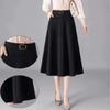 Spring Women's High Waist A Line Midi Skirt Pleated Flared Black Skirt