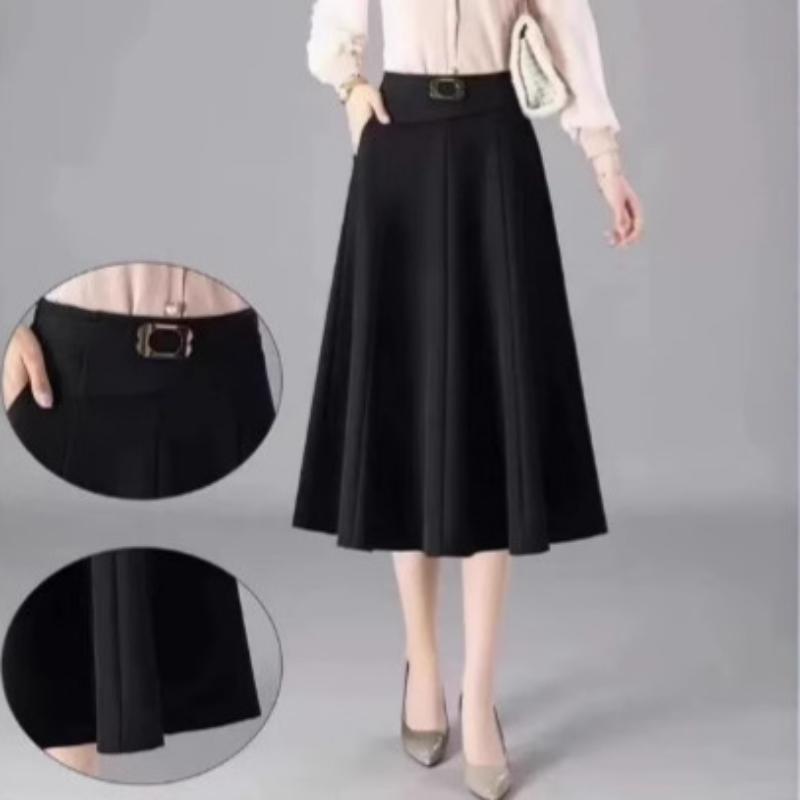 Spring Women s High Waist A Line Midi Skirt Pleated Flared Black Skirt L чёрный