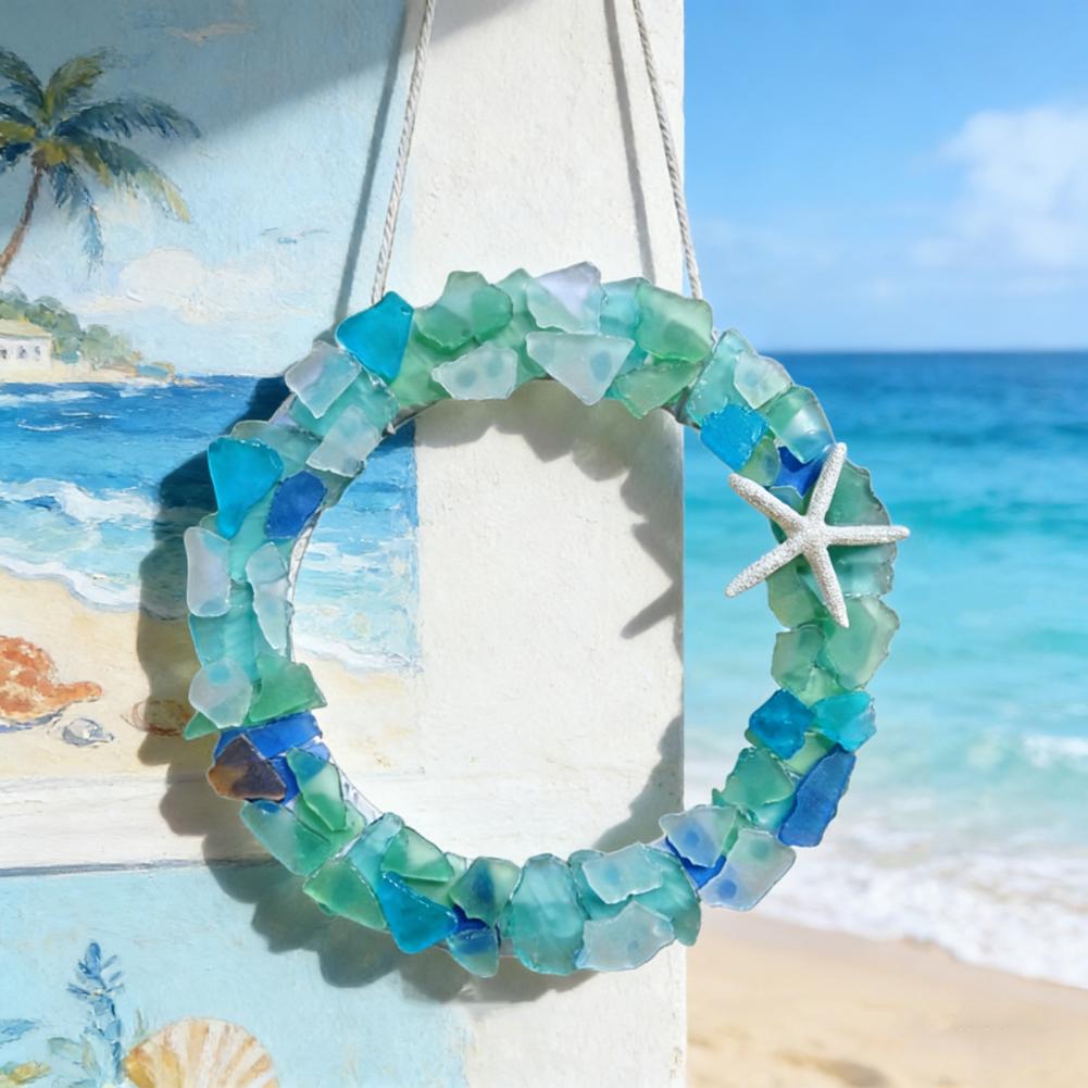 Handmade Sea Glass Garland Coastal Home Decor Handmade Sea Glass Wreath Coastal Style Christmas Ornament Beach Decor for Front