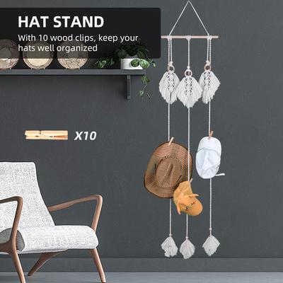 Hutständer, Hut-Organizer, Webhut-Aufbewahrung, Aufhänger, Bohemian-Stil, Wandbehang, Hutablage, Aufhänger für Zuhause