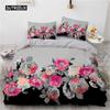 Flower Duvet Cover Set Microfiber Red Rose Bedding Set King Size Floral Print for Valentine's Day Mother's Day Soft Quilt Cover