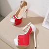 Fashion Patchwork Buckle Slide Sandals Women 16 Cm Super High Heel Large Size Women Sandals Comfortable Patent Leather Party Dress Shoes