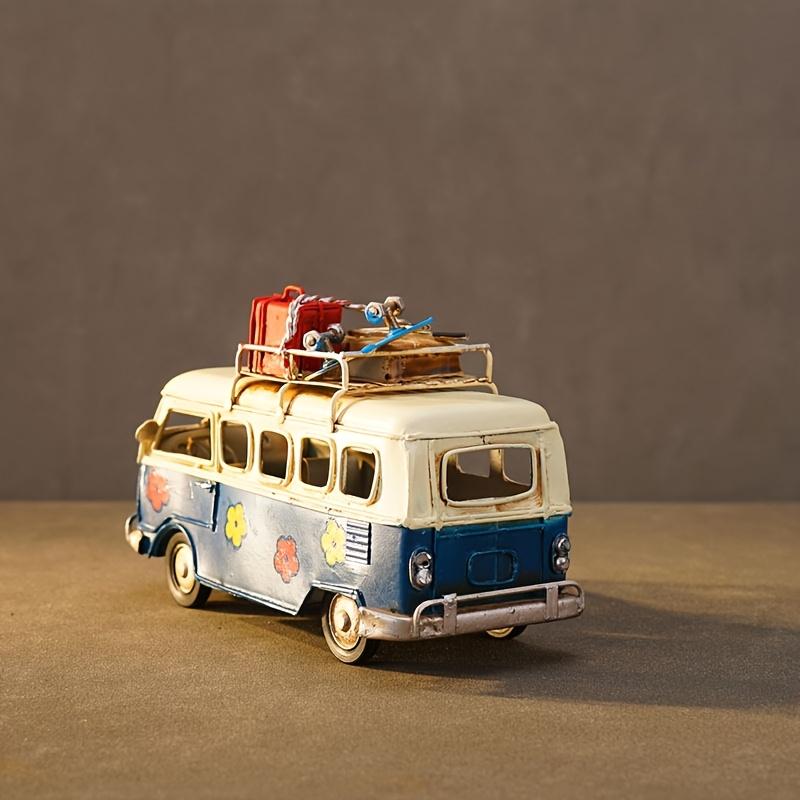 Vintage Iron Art Bus Model with Floral Design,American,European Style, Rustic Decorative Statue for Home, Living Room, or Office Display, Bus Decor