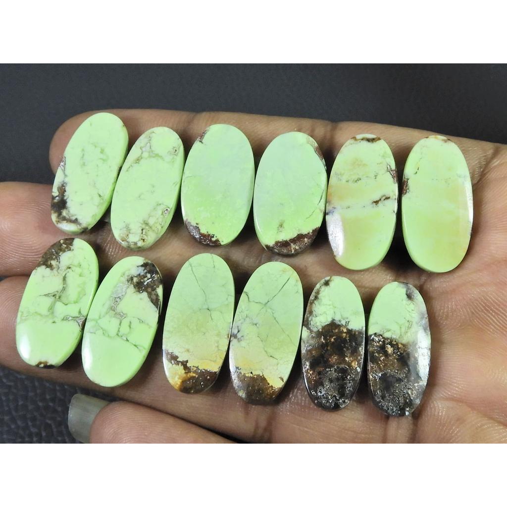 117Cts. Natural Lemon Chrysoprase Oval Cabachon Loose Gemstone 06 Pcs Lot C-2588