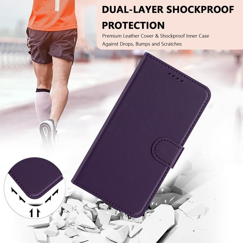For iPhone 13 Mini 5.4 Inch Leather Case Wallet Stand Solid Color Anti Drop Phone Cover