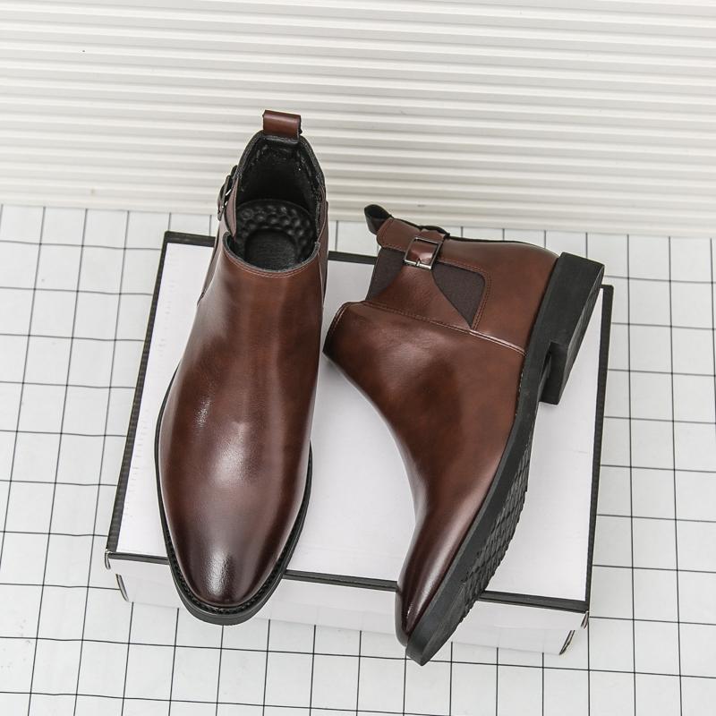 Yuppie Chelsea Shoes Men High Quality Oxford Ankle Boots Men's Dress Shoes Trend Britain Brogue Social Formal Shoes Men