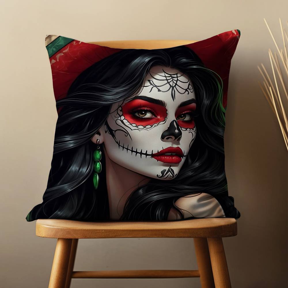 Mexican Skull Girl Catrinas Pillow Case For Room Sofa Cushion Cover Suitable For Home Bedroom Decoration And Protector