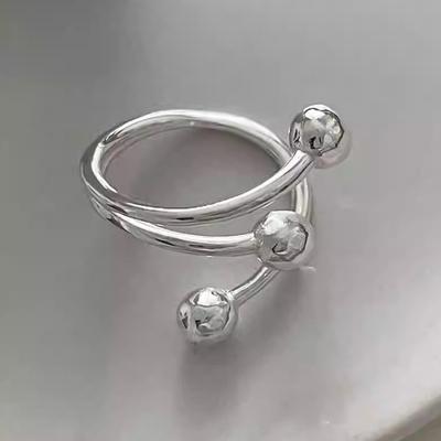 PONYKISS  Sterling Silver Minimalist Bead Opening Rings for Women Korean Version Fine  Trendy Personality Accessories