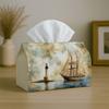 1pc Romantic Nautical Classic Tissue Box with Sailboat Lighthouse-Fabric Napkin Storage Organizer for Kitchen, Elegant Decorative Box, Purpose for Liv