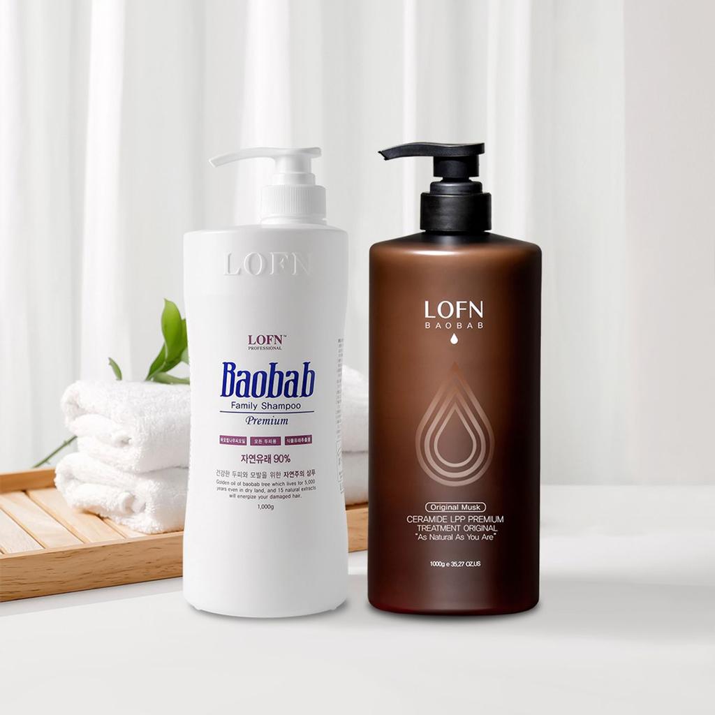 Baobab Ceramide LPP Premium Hair Treatment Original 1000g (Select one of 3 scents) + Premium Family Shampoo 1000ml 1