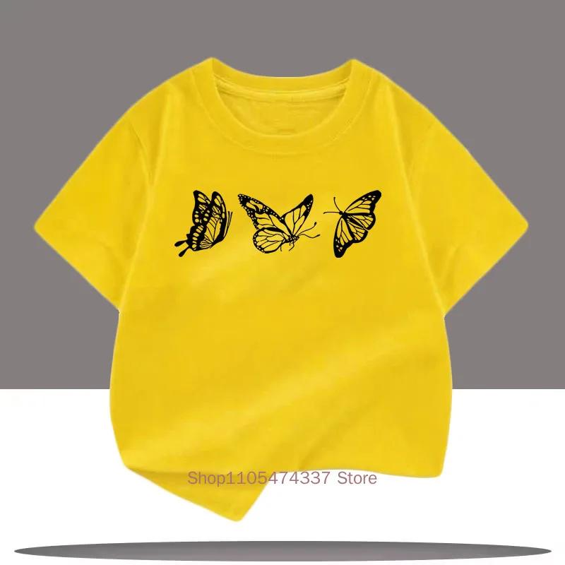 Minimalist Butterflies Print T Shirts For Girls Summer Children Casual Fashion Colorful Cute Tops Kids Oneck Short Sleeve Tees