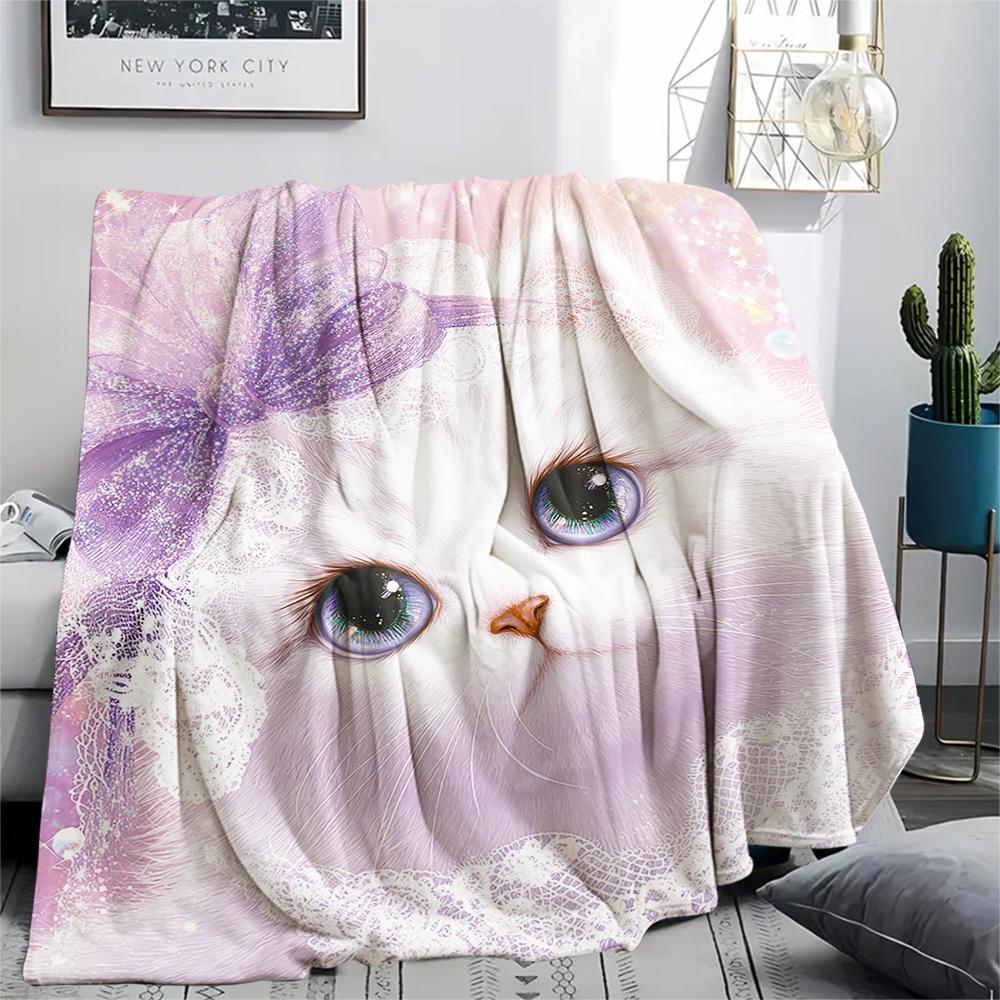 Coperta in Flanella con Stampa di Gatti Bianchi, Alta Qualità, Confortevole per Tutte le Stagioni, Decorazione per la Casa, Calore e Comfort, Perfetta per Regali di Natale