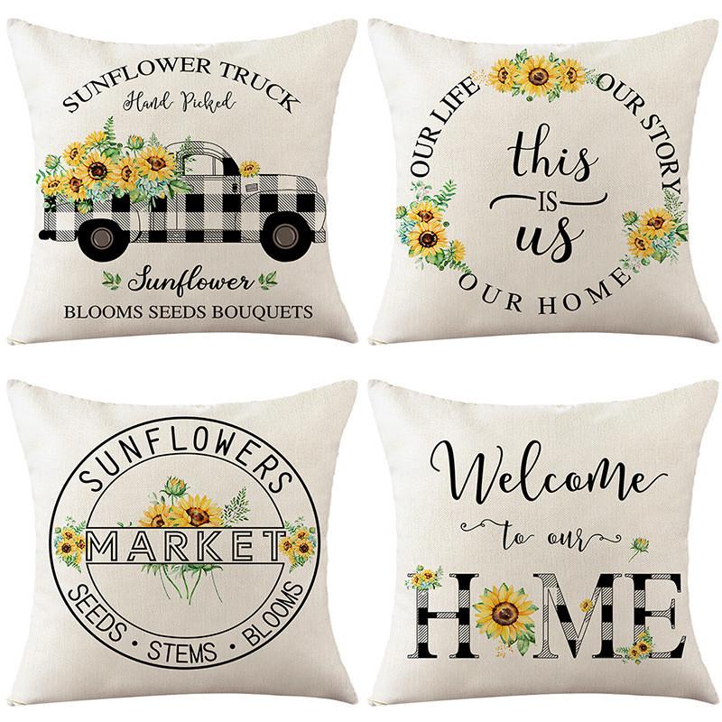 45x45cm Bee Sunflower Pillowcase Spring Cotton Linen Home Living Room Sofa Decoration Cushion Cover
