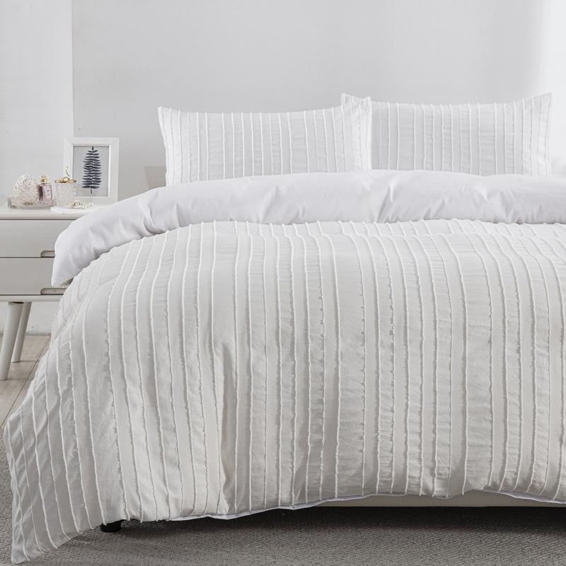 Fluff Cut Flower Stripe White Vertical Strip Quilt Cover Home Textile Bedding Three-Piece Set