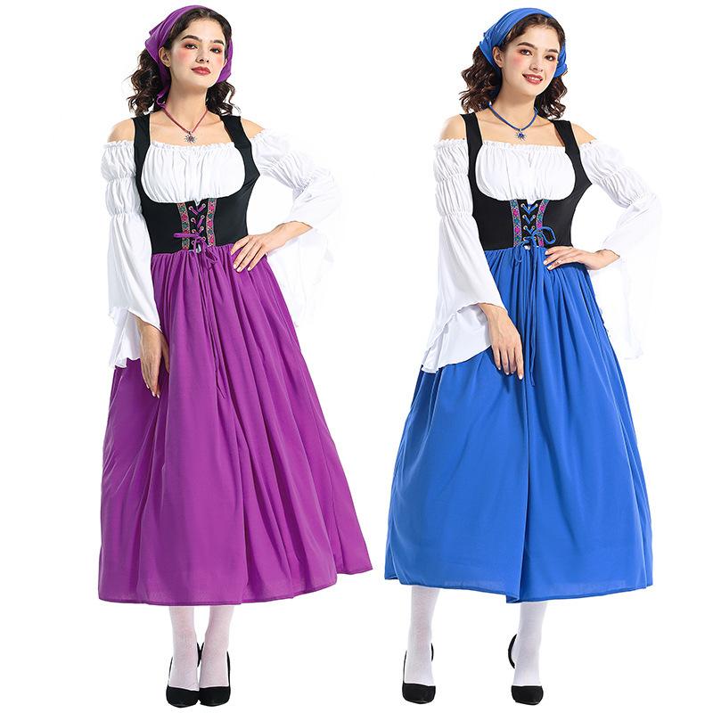 Medieval Farm Maid Outfit Munich Oktoberfest Dress Halloween Parent Child Adult Performance Costume