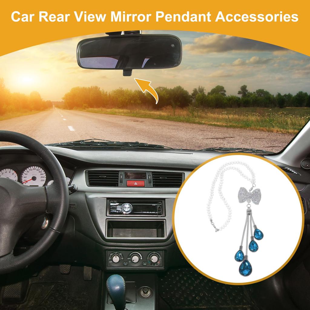 Partuto 1pcs Artificial Crystal Ribbon Droplets Car Rear View Mirror Pendant Accessories Car Hanging Ornament Lake Blue