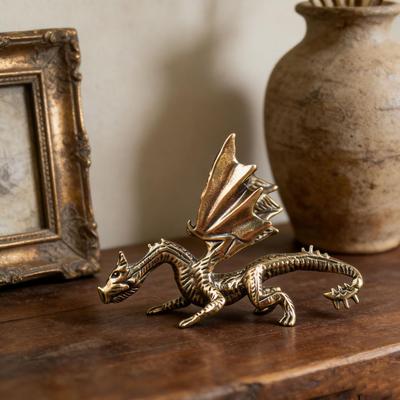 Vintage Gevleugelde Draak Messing Ornamenten Koperen Draak Met Vleugel Beeldje Verzamelaar Brons Gesneden Beeldje Voor Bureau Decoratie