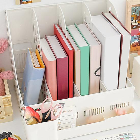 Cute Desktop File Organizer for Students Foldable Book Holder Bookend Shelf for Documents Stationery Pen Holder School Supplies