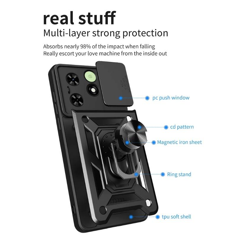 For Tecno Spark GO 2024 Case Slide Camera Protect Phone Cases For Tecno Spark 20 20C Pop 8 Magnetic Ring Stand Armor Back Cover