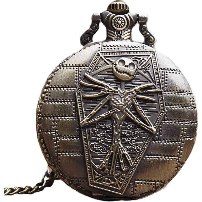 Vintage Christmas Horror Skull Pocket Watch Christmas Horror Night Clamshell Hanging Watch Large Gift Pocket Watch