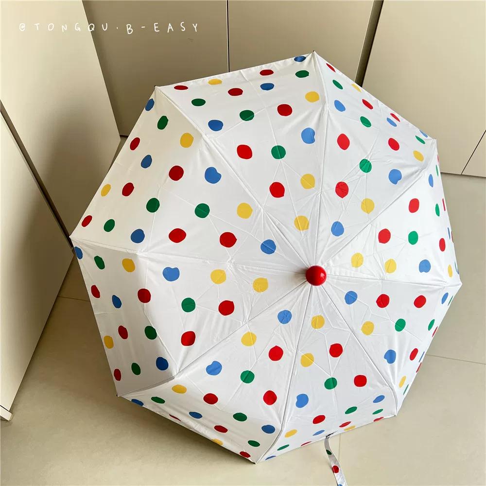 Japanese-Style Playful Polka Dot Umbrella with Little Red Nose 70% off Black Coating Sun Protection Wind-Resistant Umbrella for Female Students