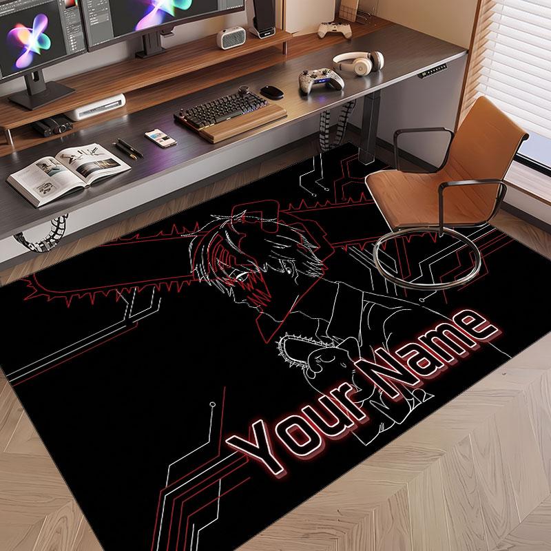 Custom Name Crystal Velvet Rug,Chainsaw Man Comfortable Anti Slip Floor Mat For Room Decoration