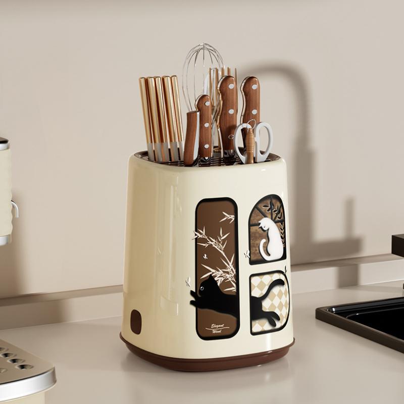 Knife Holder Multifunctional Kitchen Counter Storage Retro Plastic Chopstick Organizer Space Saving Home Use