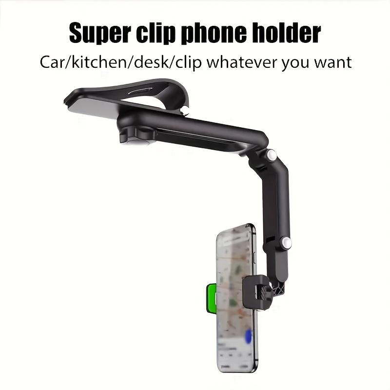1Pc Durable 1080° Rotatable Sun Visor 1pc Car Phone Holder - Adjustable ABS Material Mount for Bedroom, Kitchen, and Vehicle Use