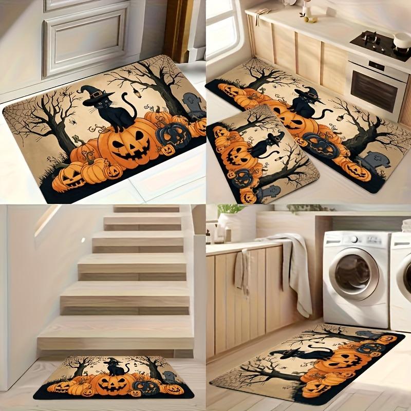 1PC Halloween Skull Crow Kitchen Rug Non-Slip Door Mat Pop Design Bathroom Rug Bath Mat Carpet for Home Sink Laundry Decor