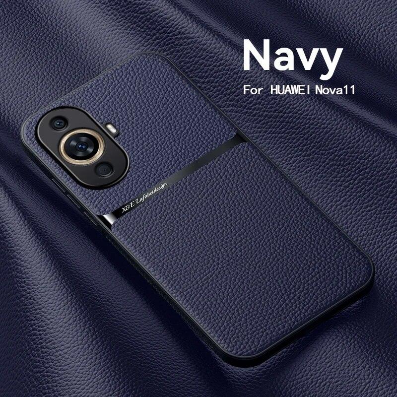 Pouzdro pro Huawei NOVA 11 Luxusní magnetický držák do auta Kožené pouzdro na telefon pro Huawei Nova 11 Pro 11Pro Nova11Pro Silikonový zadní kryt