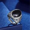 Men's Black Agate Chalcedony Diamond Ring - Hollow Pattern, Simple & Fashionable Open Design