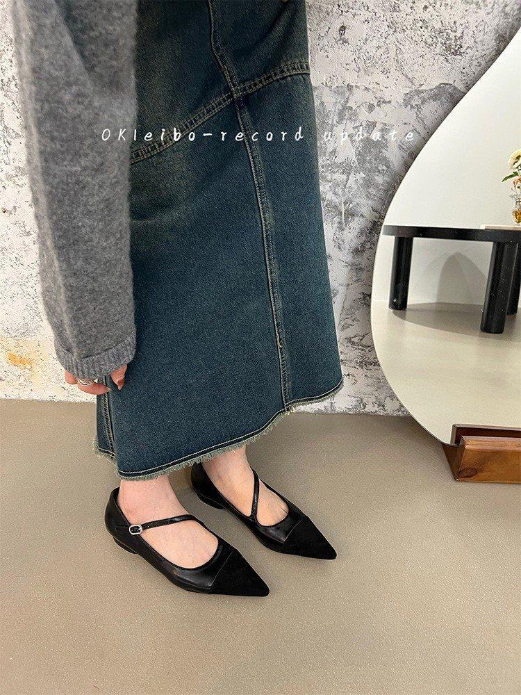 Niche design new pointed temperament heel red single shoes soft sole 2025 Mary Jane women's shoes low spring and autumn feeling black