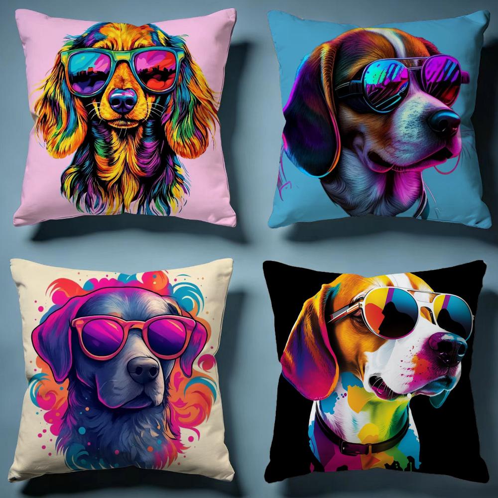 Colorful Painted Dog Cushion Cover Soft Decorative Pillow Case Suitable for Bedroom Sofa Car Travel Use