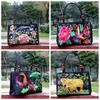 Borsa Tote Etnico Chic con Doppie Perline di Legno - Reversibile a Doppio Lato Ricamo Floreale Borsa Boho per Donne, Borsa a Mano Casual con Motivo Tribale