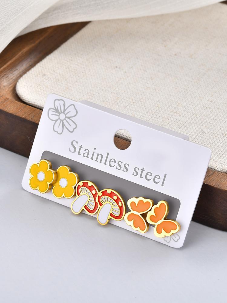 Cute Sunflower Rainbow Cloud Earrings for Women Girls Stainless Steel Butterfly Flower Mushroom Stud Earrings Sweet Jewelry Gift