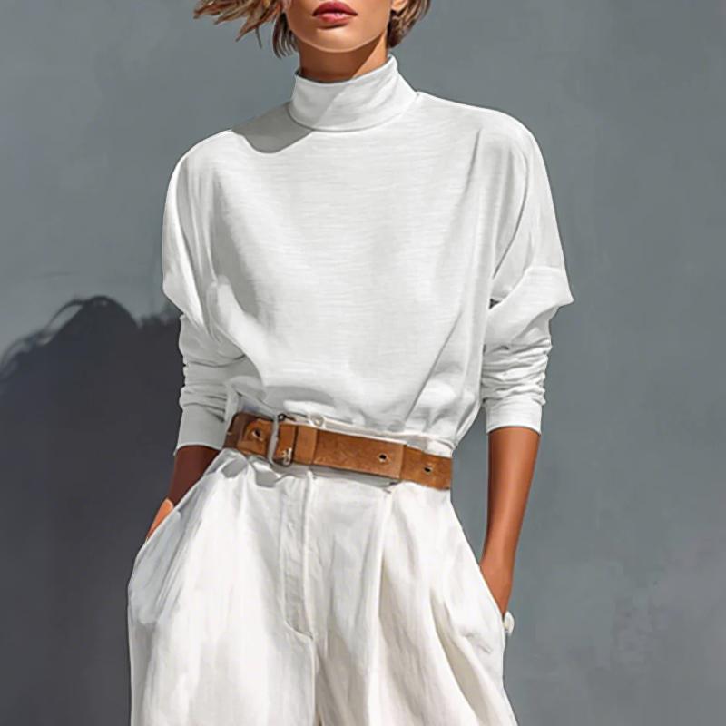 

ZANZEA Женские повседневные свободные футболки с длинным рукавом и воротником-стойкой для ношения под низ 4XL белый