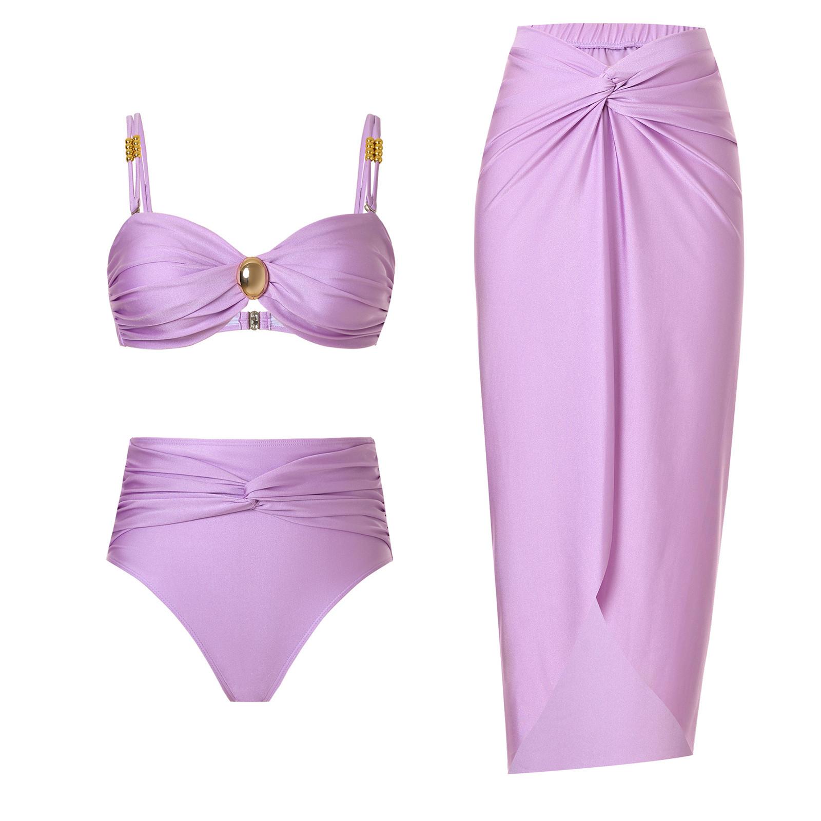 

Женский модный раздельный купальник-бикини из 3 частей, однотонный, с высокой талией XL