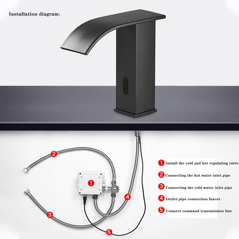 Luxury Matte Black Sensor Bathroom Faucet Cold and Hot Deck Mounted Tap Short and Tall Sink Mixer