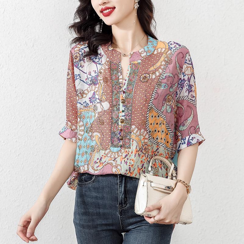 

DIMANAF 2023 Женская летняя облегающая рубашка больших размеров со свободным принтом с длинными рукавами Базовый хлопчатобумажный дизайн Fashoin Тонкая винтажная одежда для работы Повседневные женские топы