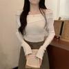 Slash Neck Knitwear Off Shoulder Top Women's Thin Bottomed Shirt Slim Long Sleeve Hotsweet Casual Commuting New Fashion