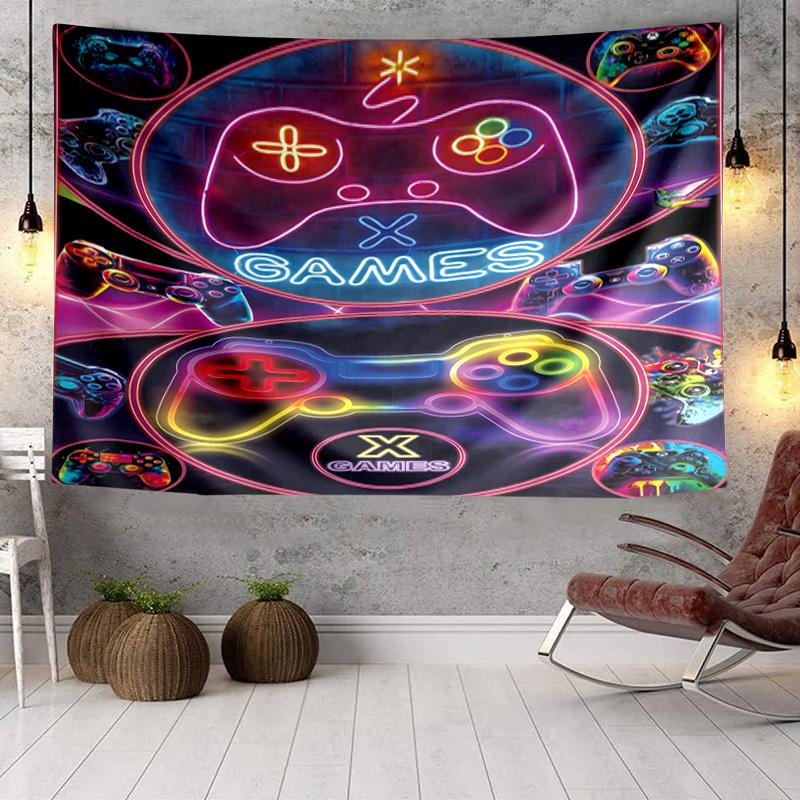 Neon Game Over Art Tapestry, Unique Design Tapestry, Wall Decor for Bedroom,Livingroom, Playroom,Heartwarming Fan Holiday Gifts