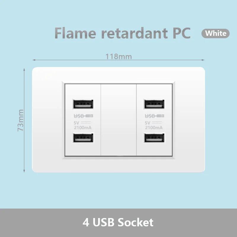 118 Type Brazil Korea Universal Usb Wall socket,White PC Panel Charging port,US Italy Chile Double USB 2.1A 5V Power Plug Outlet