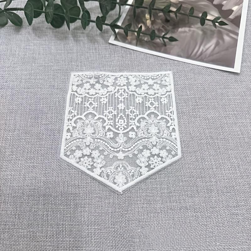 1pc Elegant White Lace Embroidered Patch, Floral & Geometric Patterns Sew-On Applique for Clothing DIY Crafts Denim Pocket Decoration Sewing Supplies
