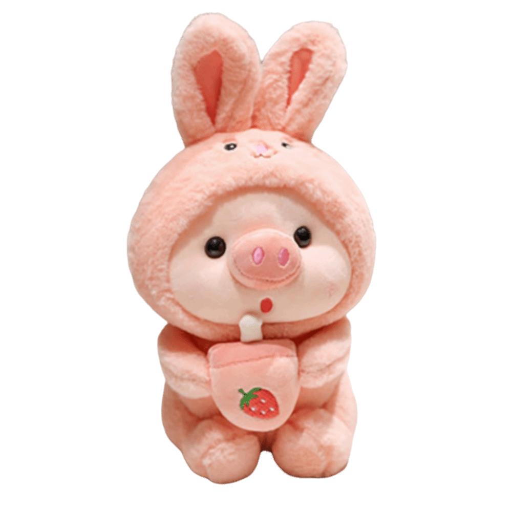 Kawaii Style Cartoon Pig Plush Toy Rabbit Hat Milk Tea Plush Toy Bubble Pig Plush  Girls Gift Style 1