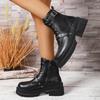 Plus Size 42 Autumn Winter Combat Boots for Women Fashion Chunky Heel Platform Ankle Boots Woman Black PU Leather Punk Booties