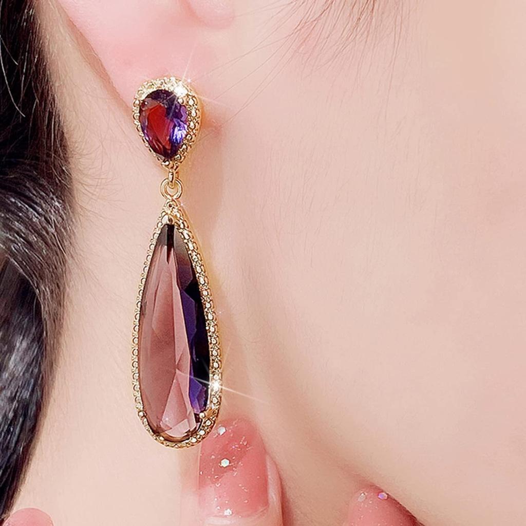 Kristallbesatta guldpläterade hängande örhängen Modekläder Stilfulla smycken Gåva till flickor och kvinnor