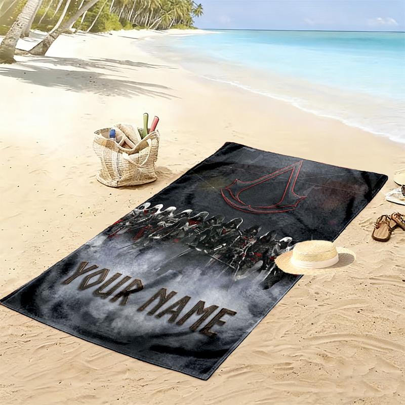 Name Custom Assassin Creed Print Beach Towel, Large Soft Quick Dry Towel for Beach Camping Swimming
