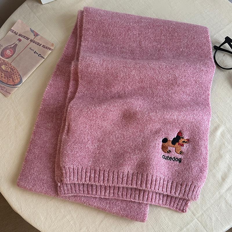 Falling Pool Knitwear: Women's Cute Puppy Embroidered Winter Scarf - Warm, Versatile Cartoon Neck Warmer